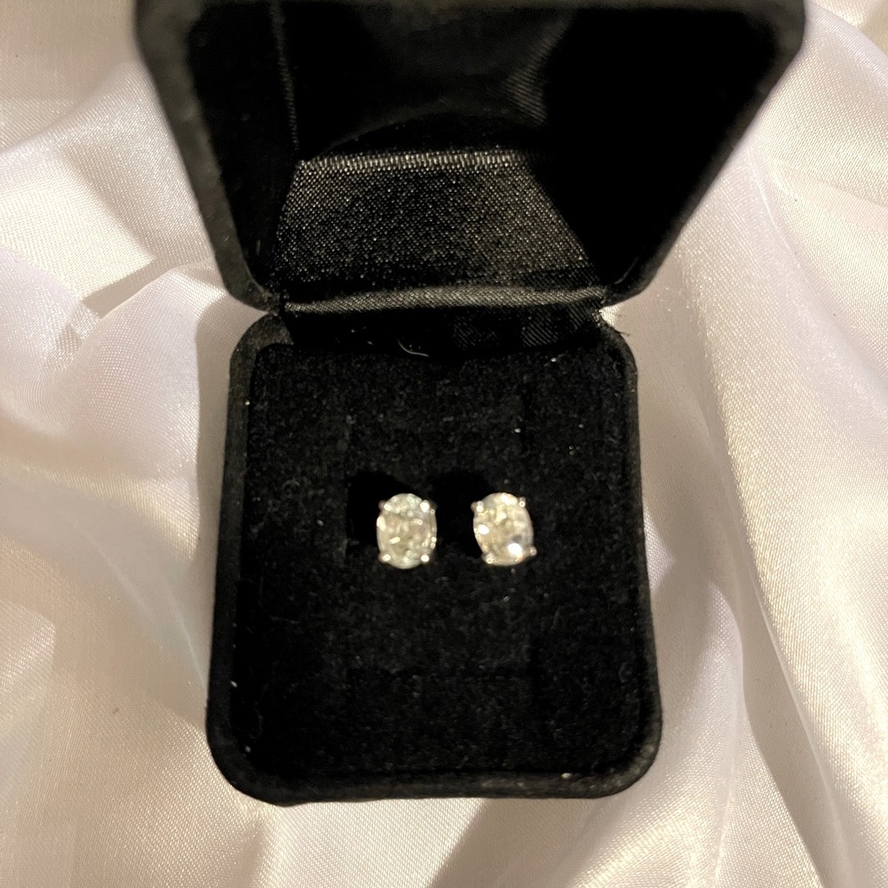 Simulated Diamond Oval Stud Earrings - Stamped 92… - image 1